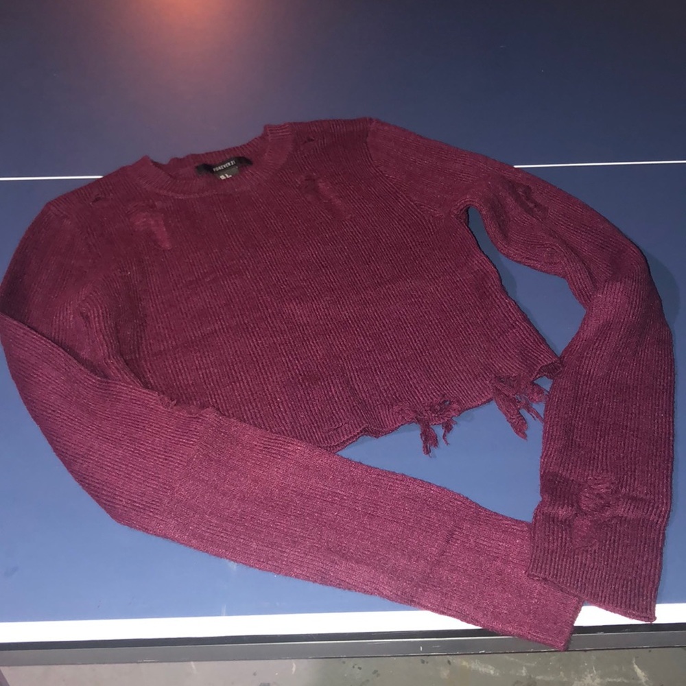 Frayed long sleeve crop top